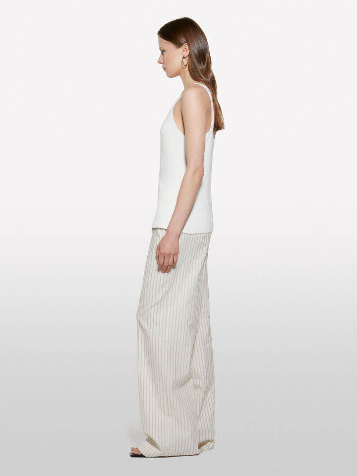 Beige striped trousers - women's palazzo trousers - Creamy White | Sisley image number 2